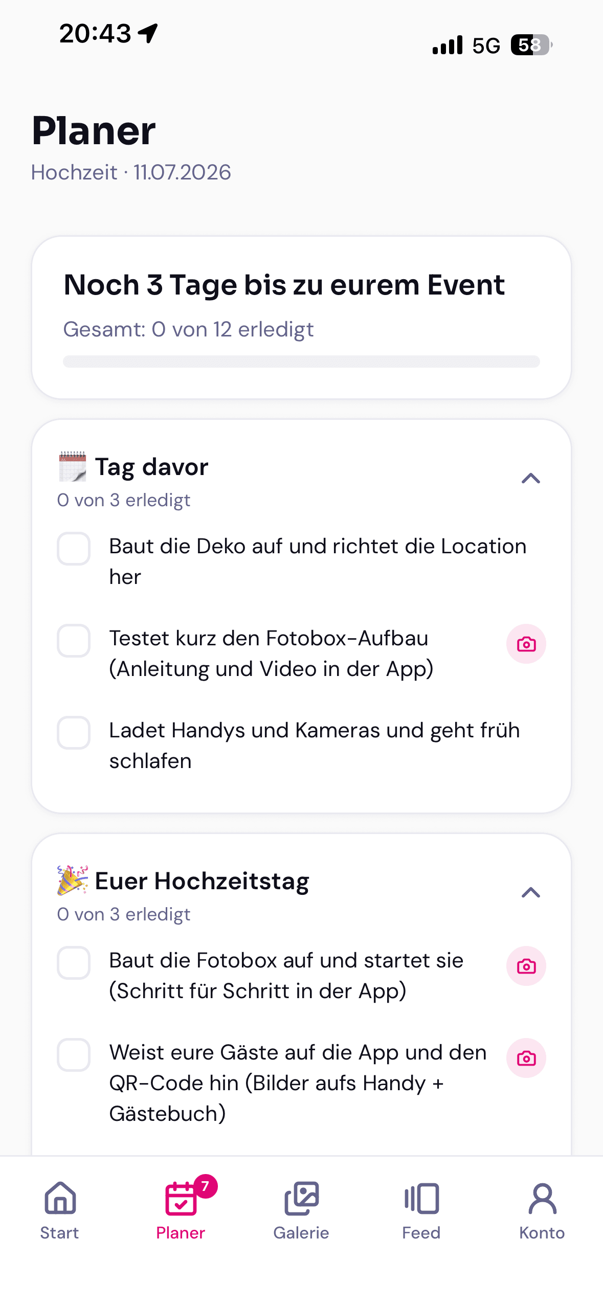 Event-Planer mit Countdown und Checkliste