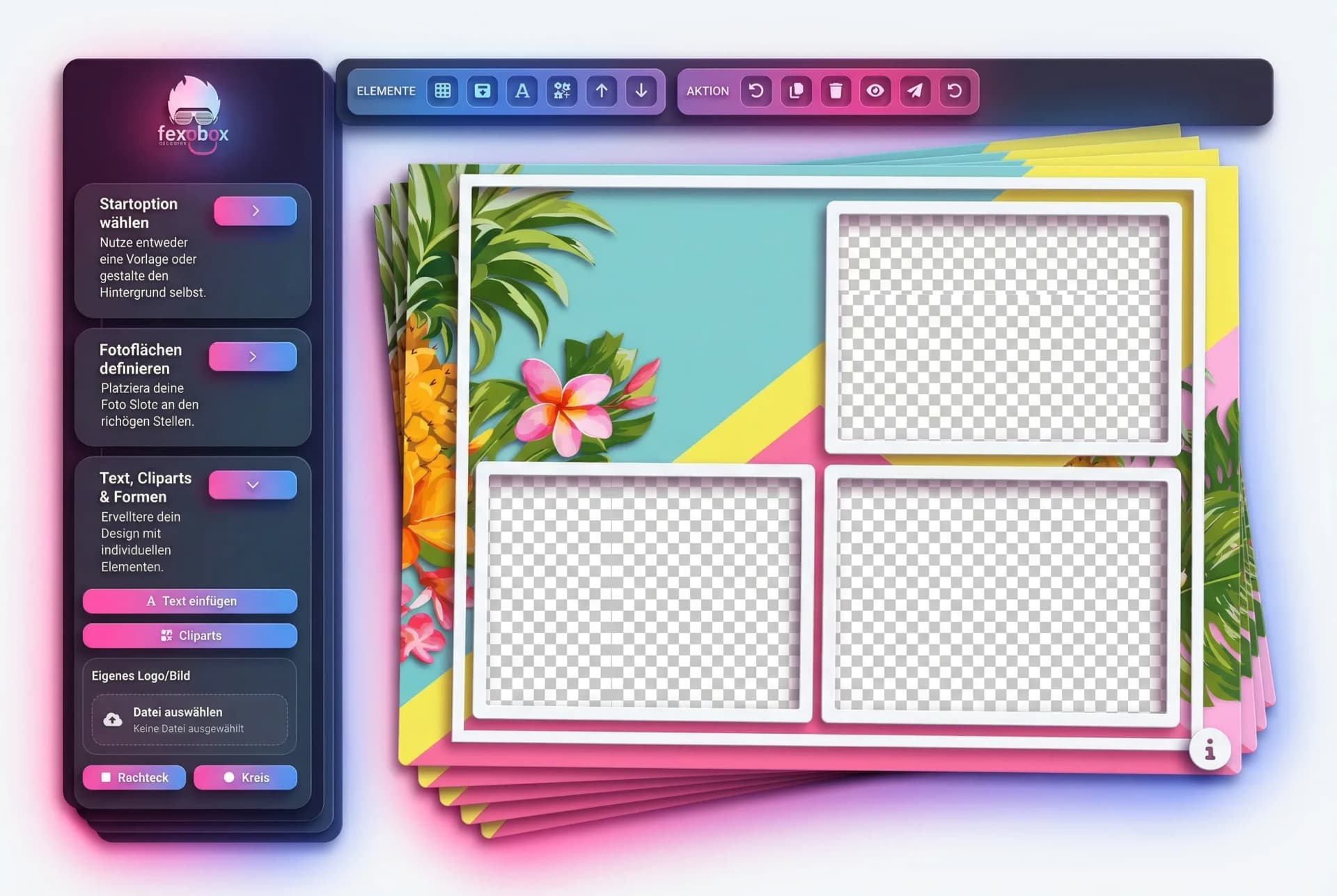fexobox Online-Designer – eigene Fotobox-Vorlagen im Browser gestalten